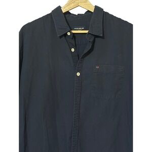 Peter England Mens Navy Blue Long Sleeve Casual‎ Shirt XXL Essential Relaxed Fit